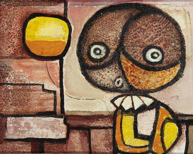 Charles Sebree, 1914-1985, Figure with Balloon: Charles Sebree 1914-1985 Figure with Balloon gouache and pigment with beeswax on foam board 4 x 5 inches signed in pencil lower left Provenance: Beatrice Clark, a friend of the artist