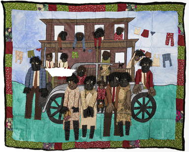 Wendell George Brown, Contemporary, Fabric Quilt: Wendell George Brown Contemporary Fabric Quilt 1995 fabric quilt with three dimensional elements 53 x 75 inches signed, dated, and inscribed, "New York” Brown is a fiber artist who explores
