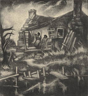 Dox Thrash, 1893-1965, Cabin Days: Dox Thrash 1893-1965 Cabin Days c. 1938-39 carborundum mezzotint 10 x 9 1/8 inches posthumous impression (noted in Ittman), stamp signature Provenance: The Melvin Holmes Collection of African