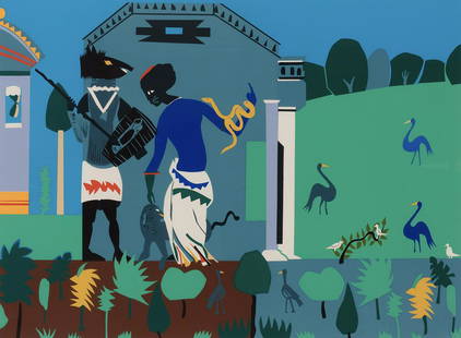 Romare Bearden, 1911-1988, Circe Into Swine: Romare Bearden 1911-1988 Circe Into Swine 1979 color screenprint signed and numbered VIII /LXXV in pencil From the Odysseus Suite. 18-5/8 x 23-1/2 inches GG#65 Literature: A Graphic Odyssey: Romare