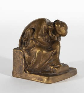 Meta Warrick Fuller, 1877-1968, Mother and Child: Meta Warrick Fuller 1877-1968 Mother and Child (Sorrow) c. 1920 plaster painted with gold patina 6 x 5 x 5 inches initialed A bronze cast is pictured in Mary Schmidt Campbell, et al., Harlem