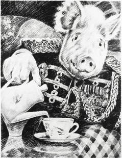 Tarleton Blackwell, b. 1956, Hog Series CLIX: Morning: Tarleton Blackwell b. 1956 Hog Series CLIX: Morning Tea II 1996 stone lithograph 30-1/2 x 22-1/2 inches (full sheet) Signed, titled, dated, and numbered 9/70 From the Resounding Heart Colophon, a