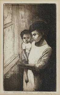 Otto Neals, b. 1931, Mother and Child: Otto Neals b. 1931 Mother and Child 1972 etching pencil signed, titled, and dated 7 x 4-3/8 inches A/P