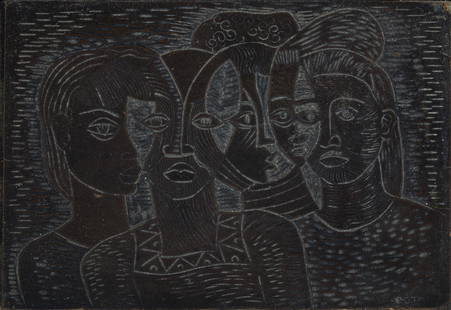 Margaret Burroughs, 1917-2010, Faces: Margaret Burroughs 1917-2010 Faces c. 1960s carved woodblock 10 x 14 inches initialed in reverse MTGB Note: Prints were pulled from this block 1960s - 1990s. Literature: The Time is Now!: Art