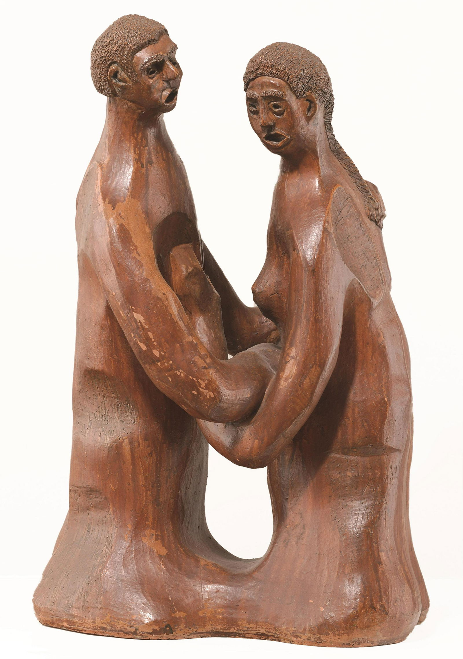 Fred Wilson, 1932-2012, Singing Lovers: Fred Wilson1932-2012Singing Loversglazed terra cotta20 x 12 1/2 x 7 1/4 inchessigned "F. Wilson"Provenance: The Melvin Holmes Collection of African American Art Illustrated: The Melvin