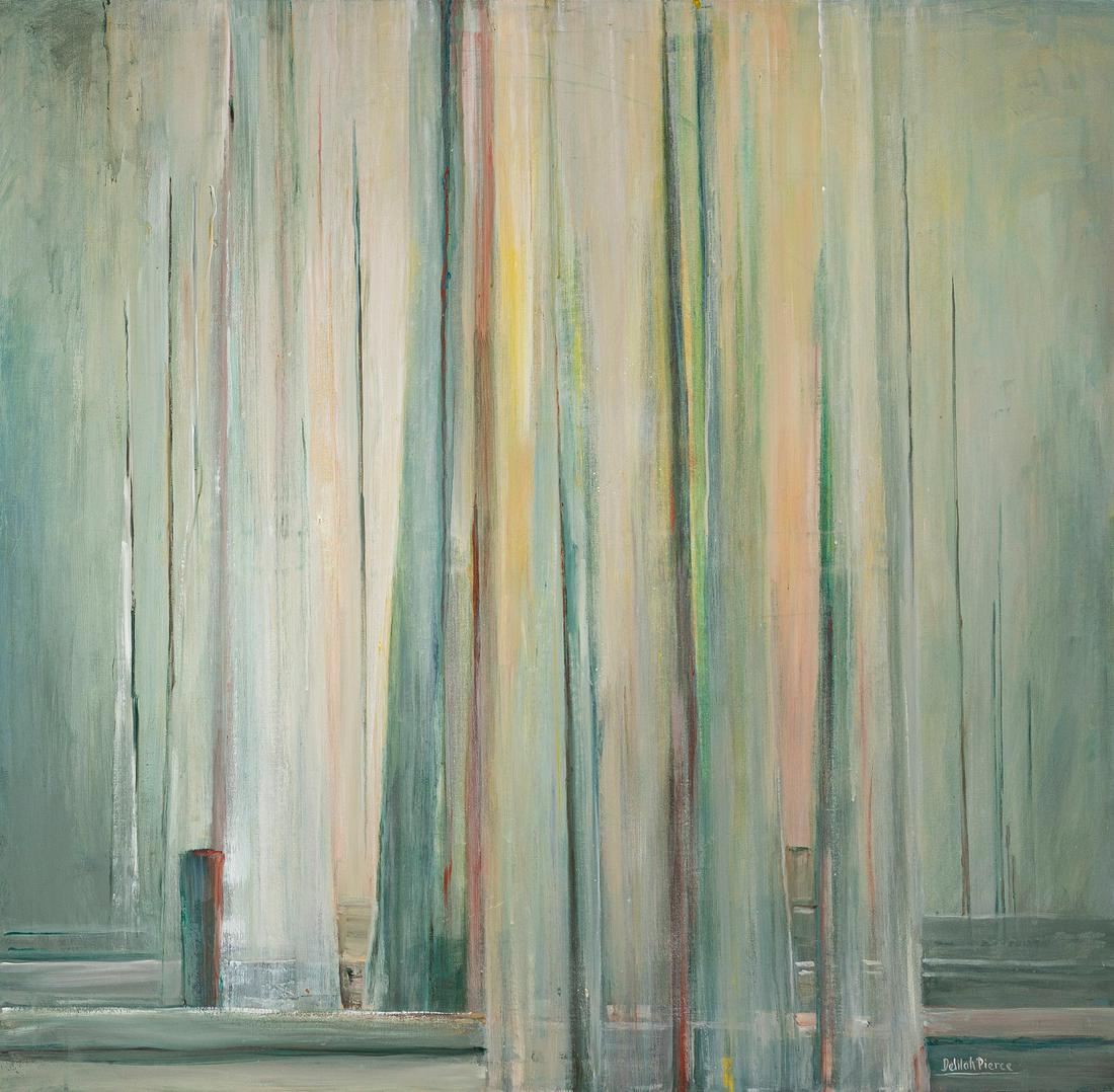 Delilah Pierce, 1904-1992, Sails (Edgar Town Harbor,: Delilah Pierce1904-1992Sails (Edgar Town Harbor, Mass.)oil on canvas49 1/4 x 50 inchessigned; signed, titled and inscribed versoThis work is partially pictured in an image of the artist sitting