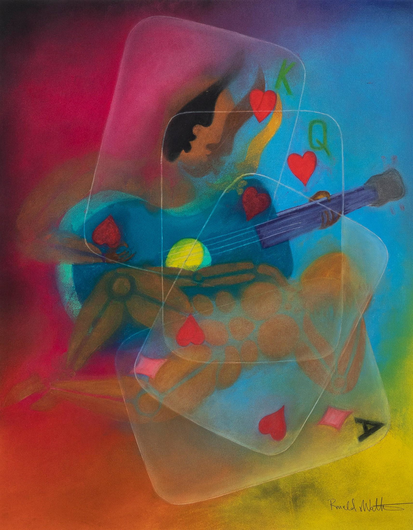 Ronald Walton, 20th-21st century, Hearts and Diamonds: Ronald Walton 20th-21st century Hearts and Diamonds 1990 pastel on paper 24 x 18 1/2 inches