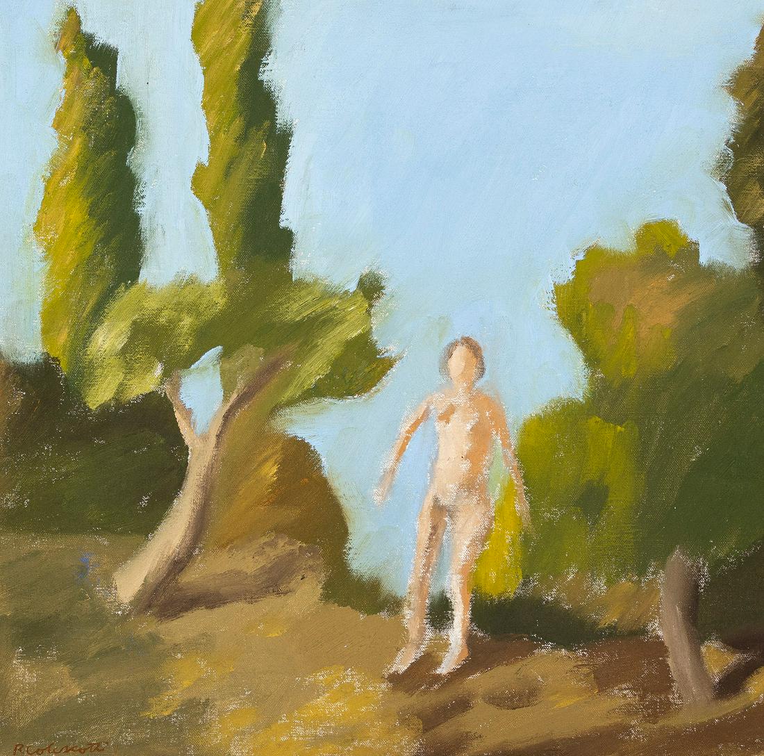 Robert Colescott, 1925-2009, Surprised Nymph: Robert Colescott1925-2009Surprised Nymphc. 1960-1965oil on canvas laid down on panel (original)19 1/2 x 20 inchessignedlabel verso from Fountain Gallery of Art, 115 S.W. 4th Ave. Portland, OR wi