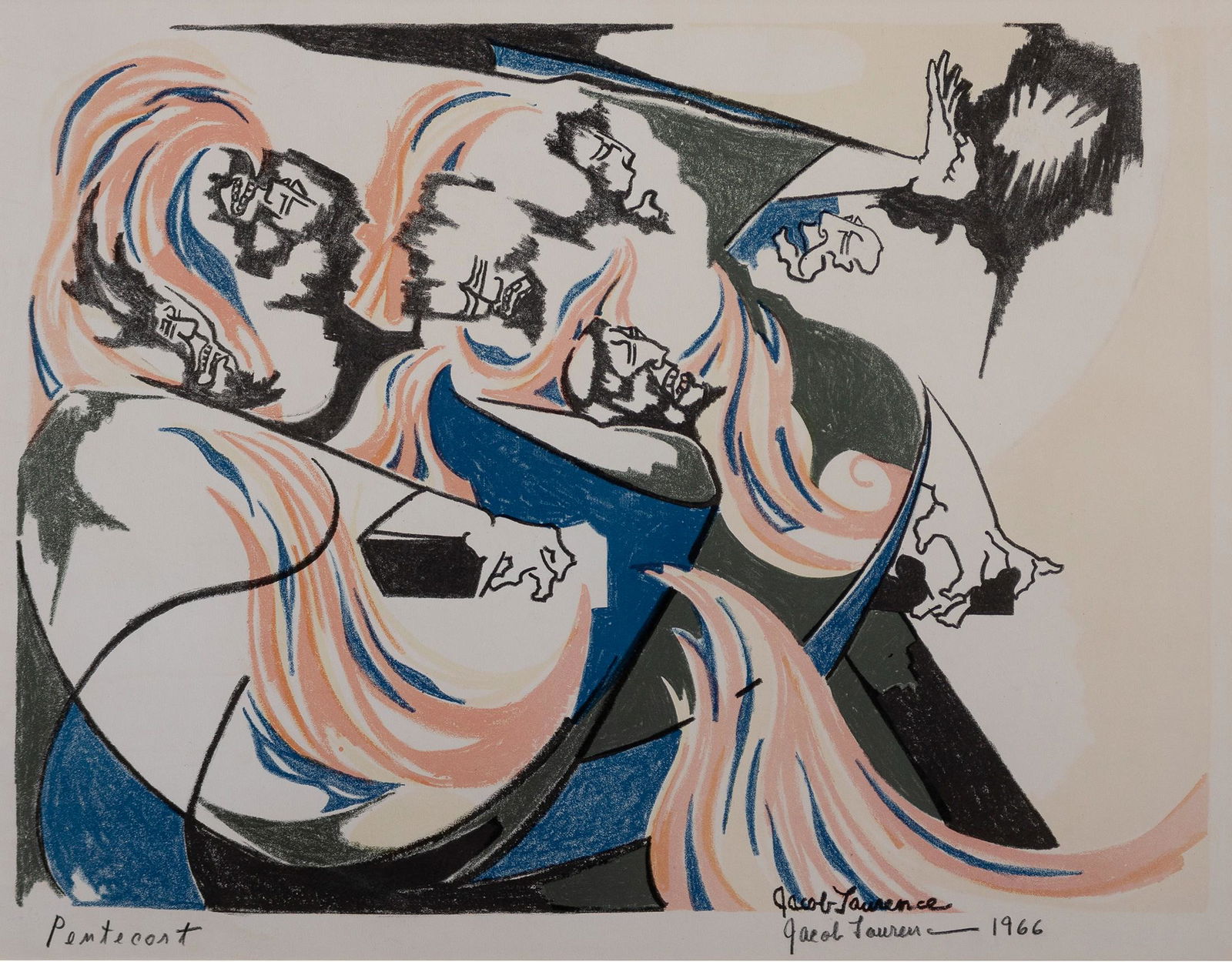 Jacob Lawrence, 1917-2000, Pentecost: Jacob Lawrence1917-2000Pentecost1966color lithograph13 3/8 x 18 inches (image)18 5/8 x 22 5/8 inches (sheet)Published by United Homeland Ministries, Bostonfrom Christian Concepts in Art: S