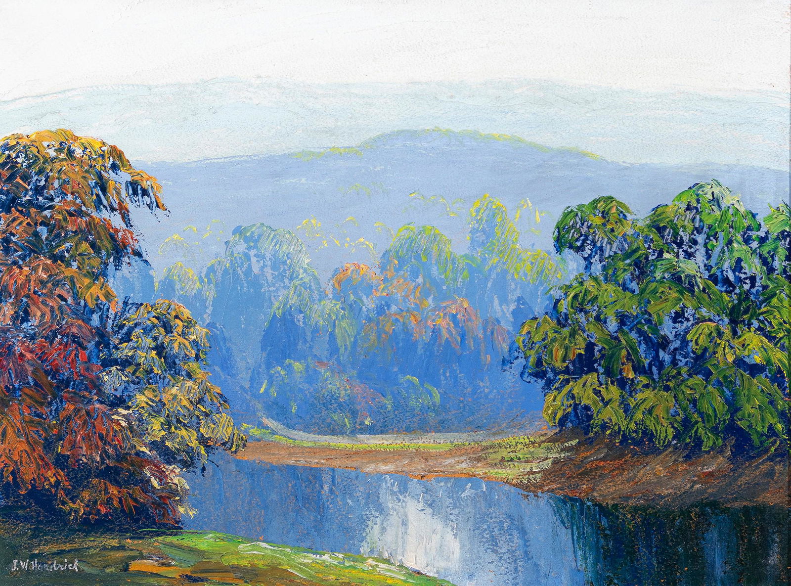 John Wesley Hardrick, 1891-1968, Brown County, Indiana Landscape: John Wesley Hardrick1891-1968Brown County, Indiana Landscapec. 1935oil on board14 x 18 inchessignedProvenance: Private collection, Richmond, Virginia