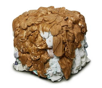 Shinique Smith, b. 1971, Transmuted Bale, 2007 (Bale Variant No. 0010): Shinique Smithb. 1971Transmuted Bale, 2007 (Bale Variant No. 0010)2007clothing, binding, wood, latex, and enamel30 1/2 x 32 x 30 inchesC.O.A. from Moti Hasson Gallery, New York accompanies the work.