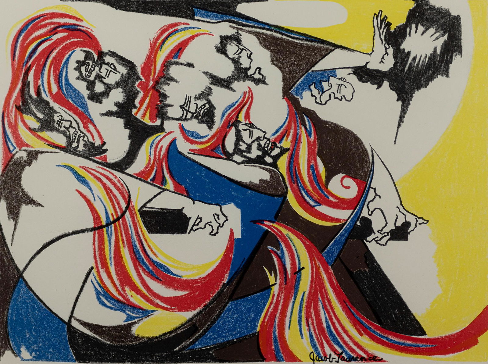 Jacob Lawrence, 1917-2000, Pentecost: Jacob Lawrence1917-2000Pentecost1965color lithograph13 3/8 x 18 inches (image)18 5/8 x 22 5/8 inches (sheet)Published by United Homeland Ministries, Boston.From Christian Concepts in Art: