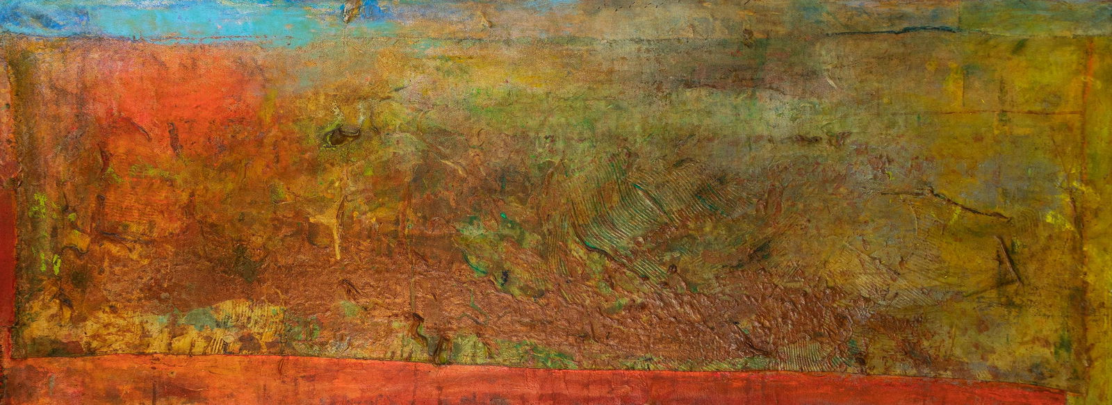 Frank Bowling, b. 1934, Afterosignol: Frank Bowlingb. 1934Afterosignol1998acrylic with collage elements on canvas23 x 63 inchessigned, titled and dated versoProvenance: The artist to Danny Simmons to private collection, NY
