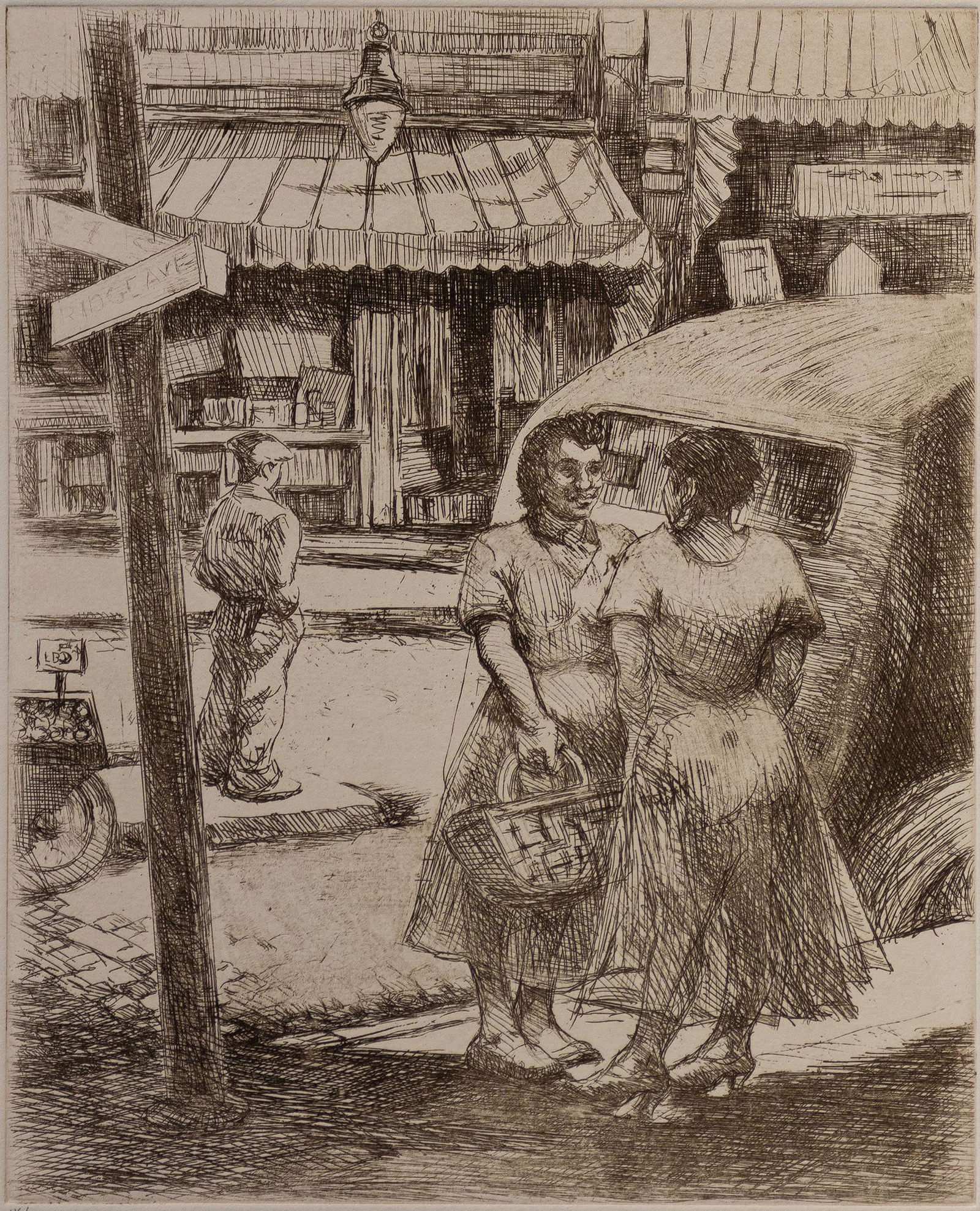 Dox Thrash, 1893-1965, Twenty-fourth Street and Ridge Avenue: Dox Thrash1893-1965Twenty-fourth Street and Ridge Avenue1937-39 (printed in the early 1970s)etching, printed in brown ink10-7/8 x 8-3/4 inchesfrom the Nowak restrike edition, artist's estate ink stamp