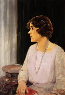 William Edouard Scott, 1884-1964, Portrait of Mrs. Lionel F. Artis: William Edouard Scott1884-1964Portrait of Mrs. Lionel F. Artis1923oil on canvas28 x 20 inchessignedexhibition labels verso (unidentified)Provenance: the collection of Mr. and Mrs. Lionel F