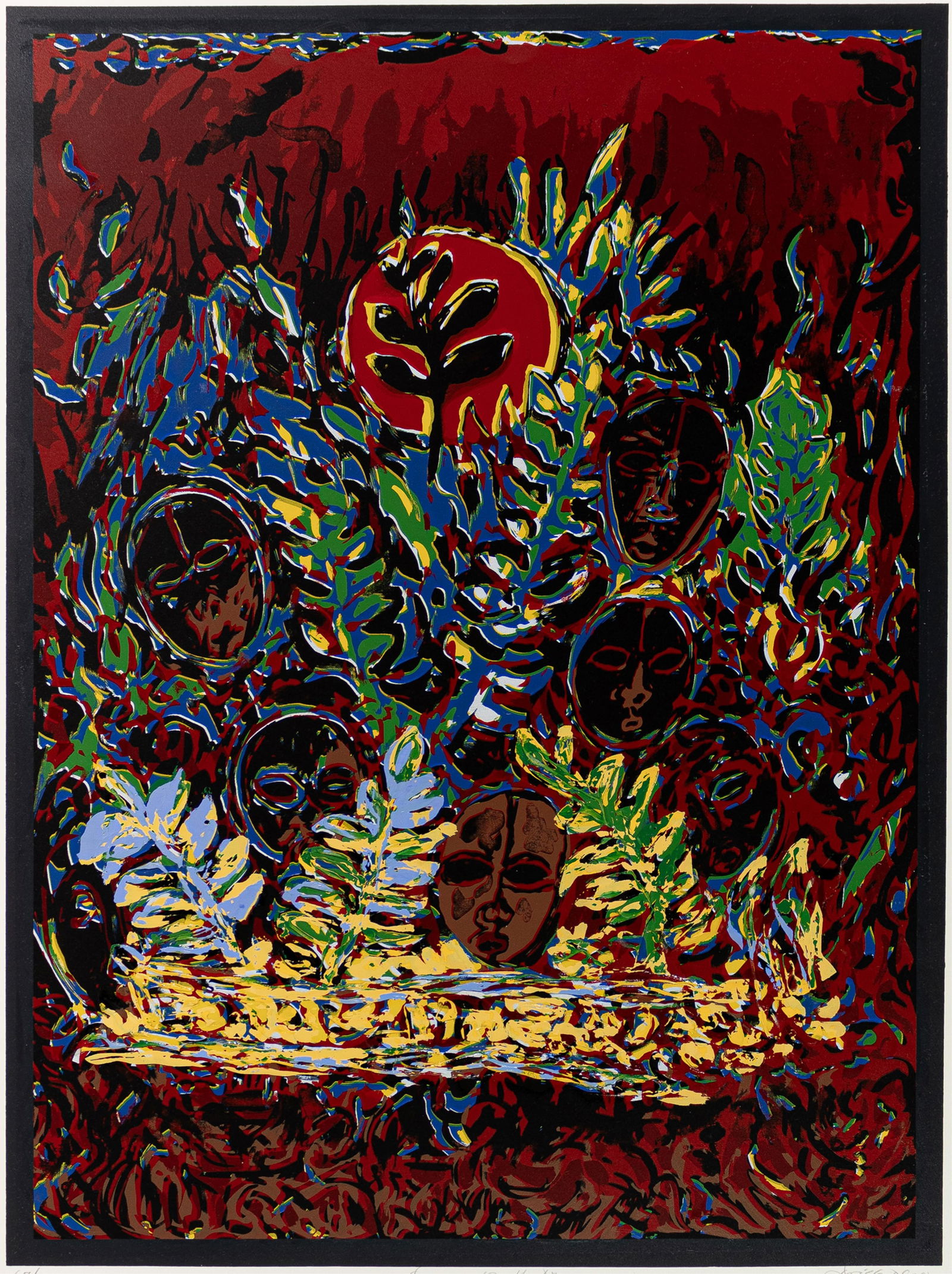 David Driskell, 1931-2020, Dance of the Masks: David Driskell1931-2020Dance of the Masks2008color serigraph24 x 18 inches (image)30 x 22-1/2 inches (sheet)67/95