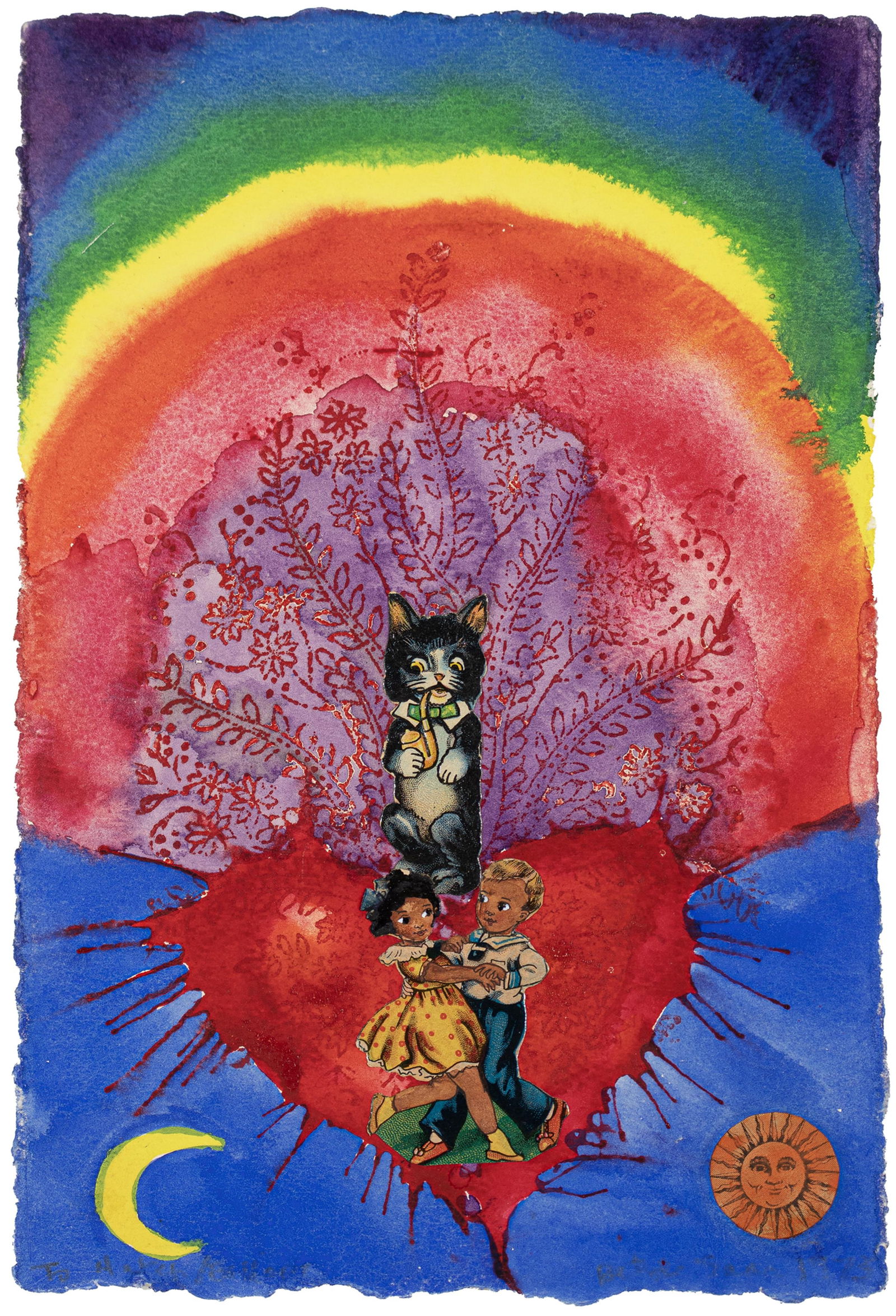 Betye Saar, b. 1926, Rainbow Lindy (in the Apple) as Observed by Shangold: Betye Saarb. 1926Rainbow Lindy (in the Apple) as Observed by Shangold1973mixed media collage/watercolor9-1/4 x 6-1/4 inchessigned, dated, titled