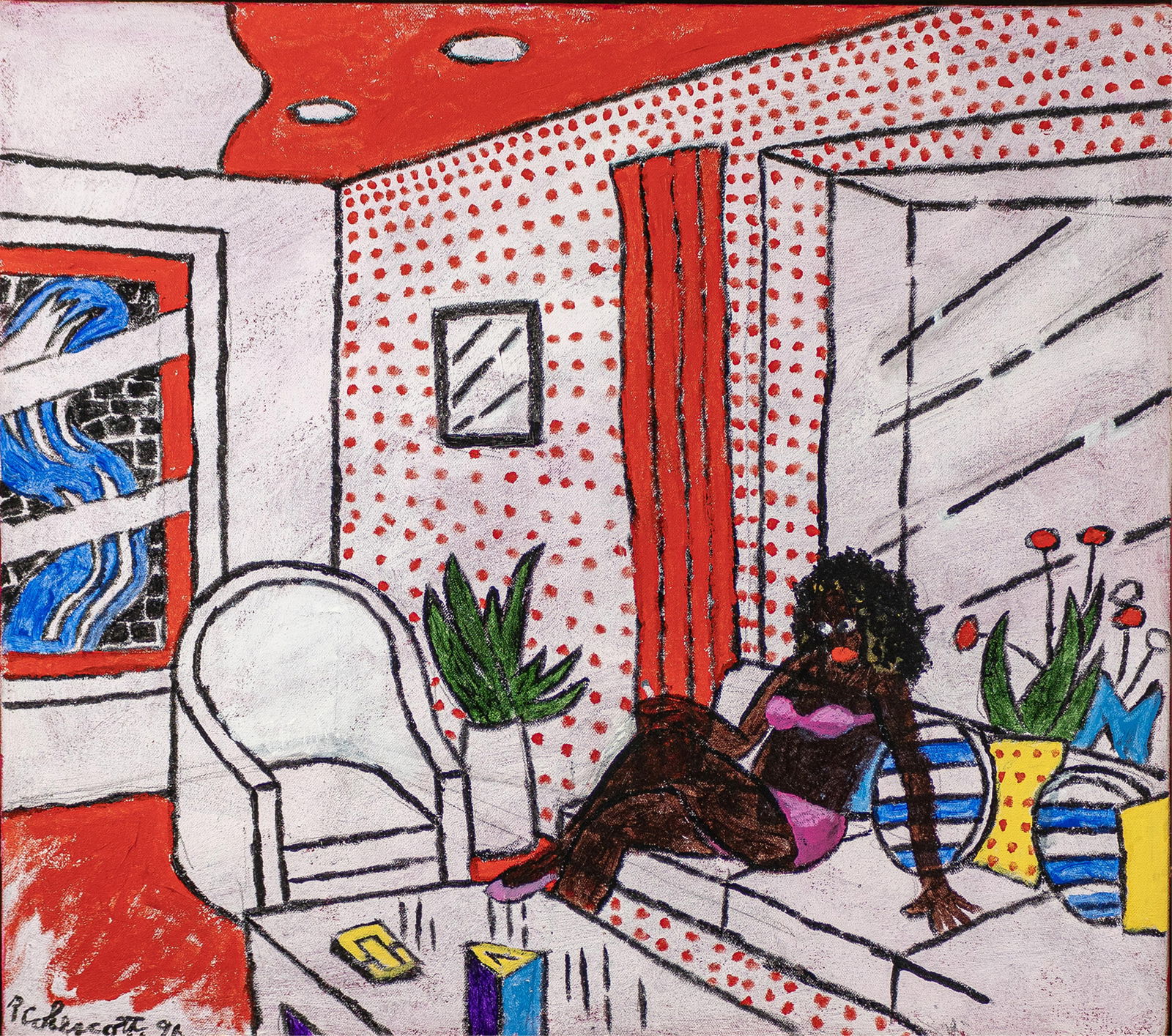 Robert Colescott, 1925-2009, Homage to Lichtenstein: Robert Colescott1925-2009Homage to Lichtenstein1991acrylic on canvas16 x 18 inchessigned, dated, and titledExhibited and illustrated in accompanying catalog: Art and Race Matters: The Care