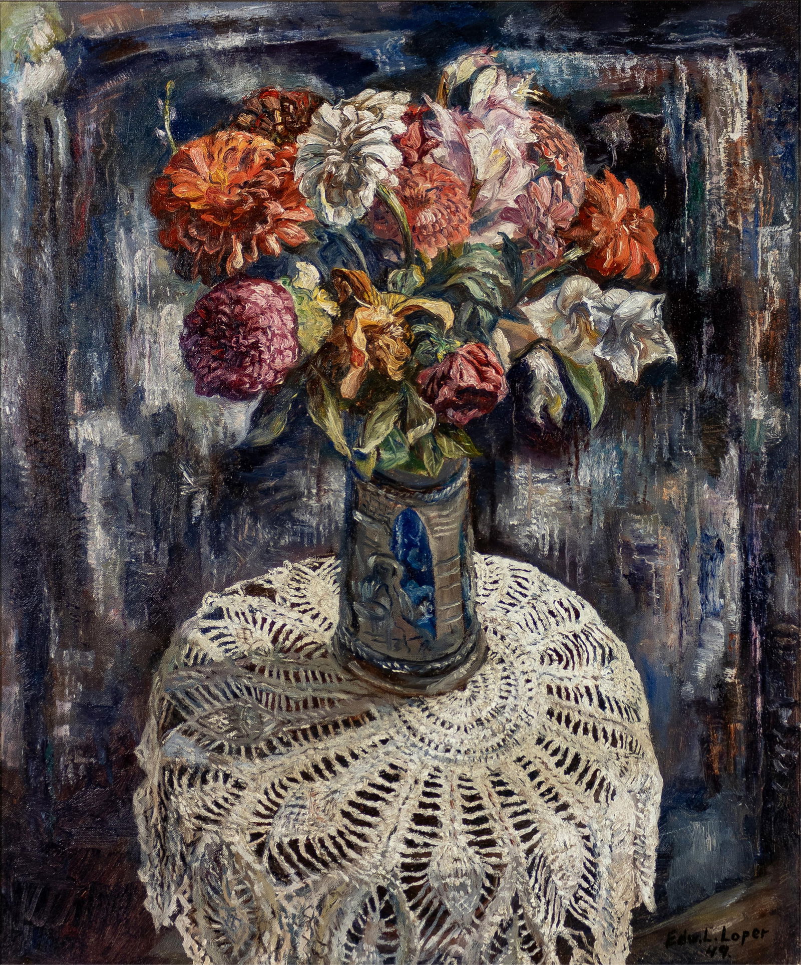 Edward Loper, Sr., 1916-2011, untitled, Tabletop Still Life: Edward Loper, Sr.1916-2011untitled, Tabletop Still Life1949oil on canvas30 x 25 inchessigned and datedProvenance: private collection, Chicago, IL