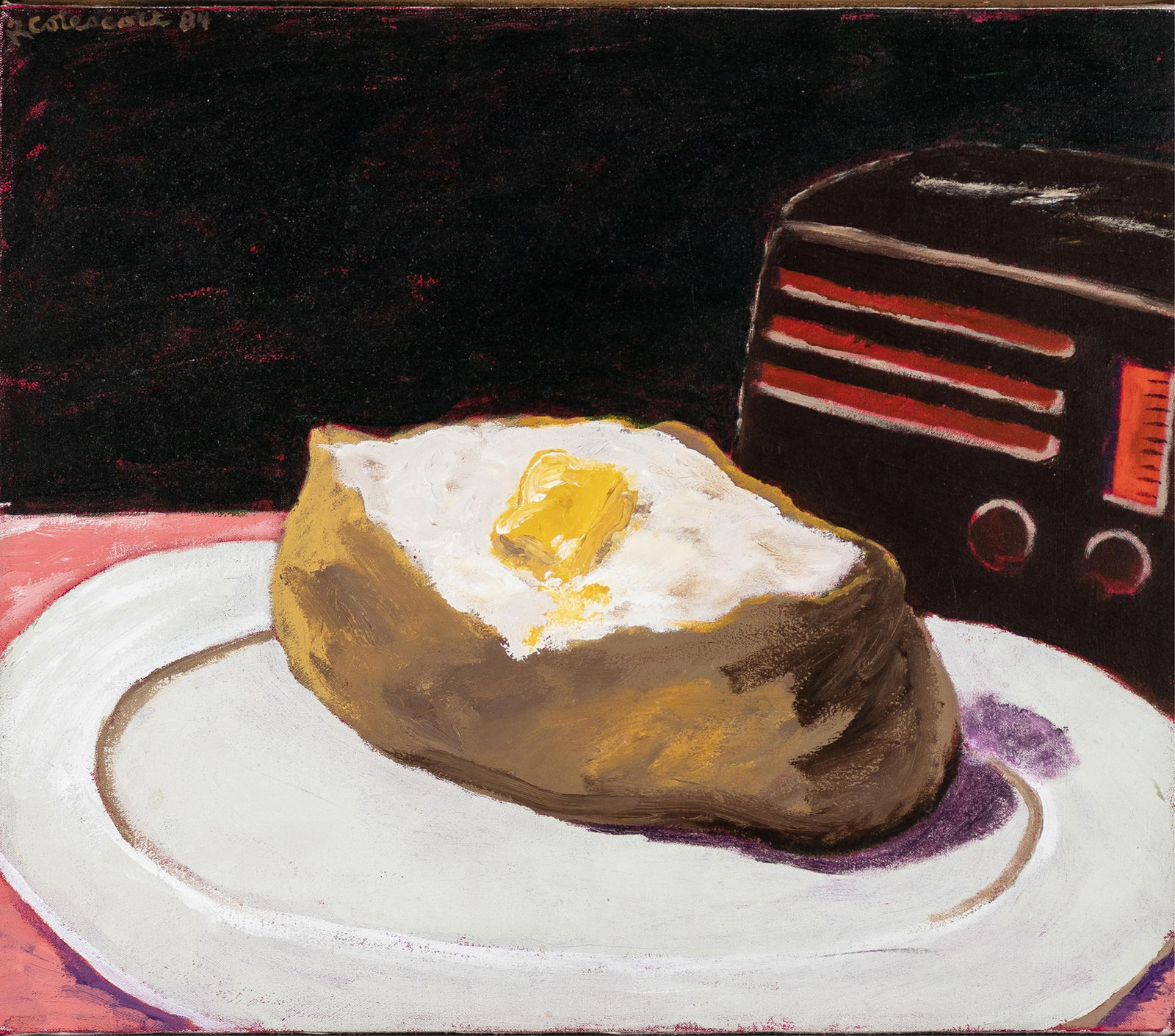 Robert Colescott, 1925-2009, Good News Tonight: Robert Colescott1925-2009Good News Tonight1984acrylic on canvas16 x 18 inchessigned, dated; signed, titled on stretcherProvenance: private collection, Detroit, MI