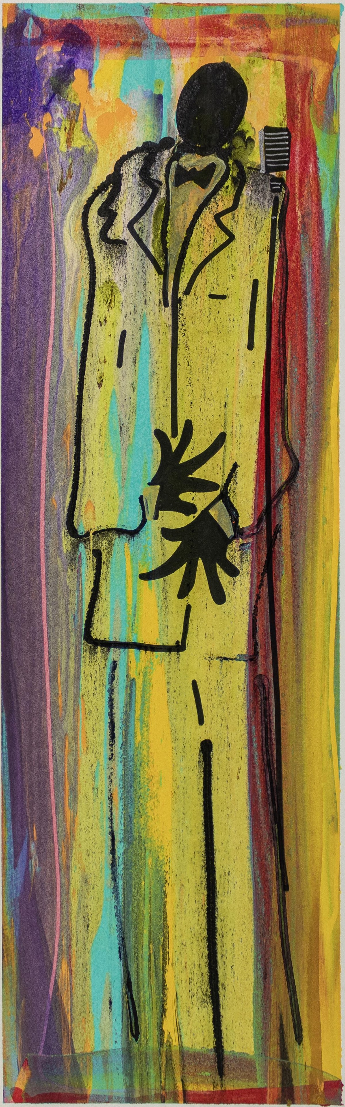 Frank Frazier, b. 1943, Sing on Brother: Frank Frazier b. 1943 Sing on Brother 1998 mixed media on heavy rag paper 25-1/2 x 8-1/4 inches (image) 30 x 12 inches (sheet) signed, dated and titled Provenance: private collection, Philad