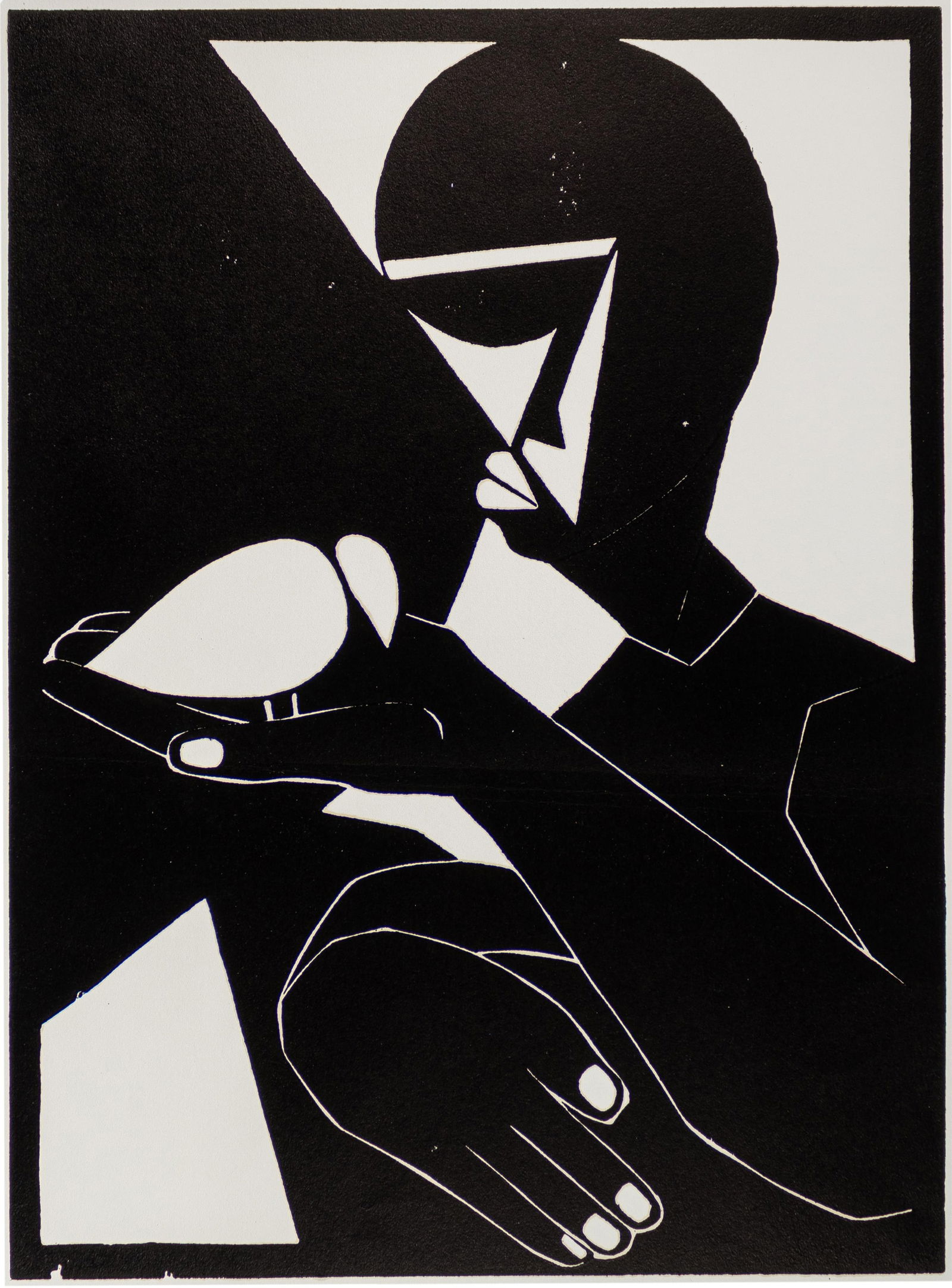 El Loko, Togolese 1950-2016, Frau und vogel (Woman and Bird): El LokoTogolese, 1950-2016Frau und vogel (Woman and Bird)1976woodcut print on paper19-1/2 x 14 inches (image)25 1/2x18 3/4 inches (sheet)signed, titled and numbered, 14/30.Provenance