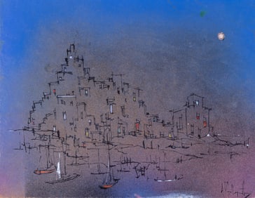 Alvin C. Hollingsworth, 1928-2000, Coastal Scene at Night