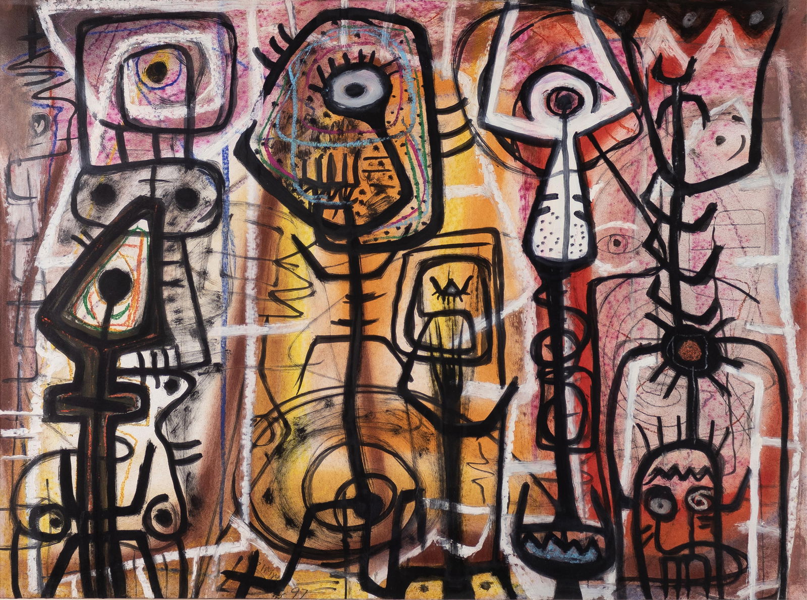 Danny Simmons, b. 1953, untitled: Danny Simmonsb. 1953untitled1997acrylic and mixed media on paper23-1/4 x 31 inchessigned and dated