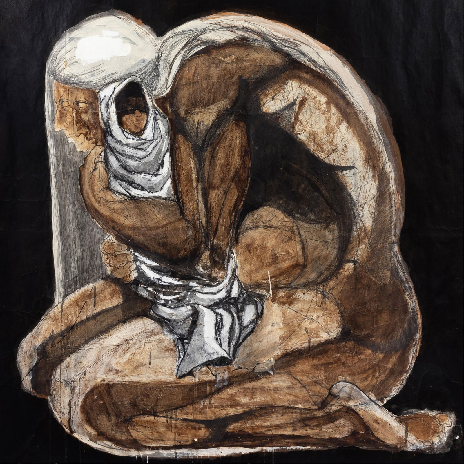 Ron Adams, 1934-2020, Mother and Child: Ron Adams1934-2020Mother and Child1968acrylic on brown paper46-1/2 x 49-1/2 inchesunsignedIllustrated: Black Artists on Art, Volume 1, Lewis/Waddy, p. 99This is a very rare important