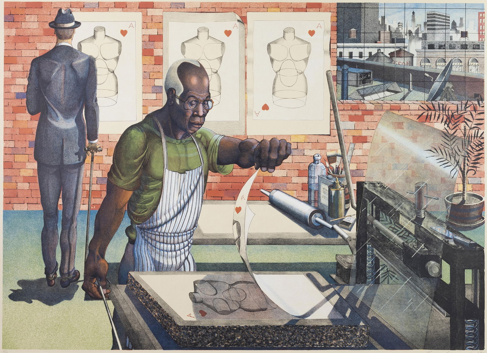 Ron Adams, 1934-2020, Blackburn, 2002: Ron Adams1934-2020Blackburn, 20022002color lithograph26 x 35-3/4 inches (image)signed, dated and numbered, 5/80The first five prints in the series are signed by both the artist and the pri