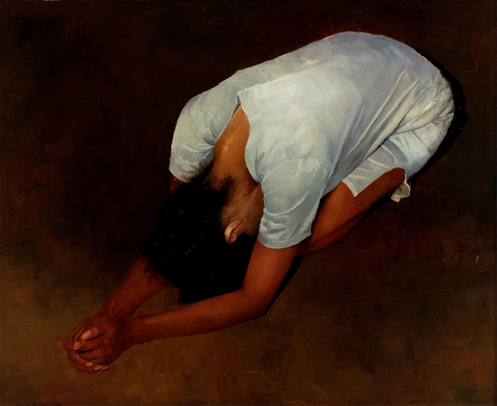 Dean Mitchell, b. 1957, Psalms 4:1: Dean Mitchellb. 1957Psalms 4:11990oil on board27 x 33 inchessigned and datedhttps://blackartauction.squarespace.com/kansas-city-africanamerican-artists