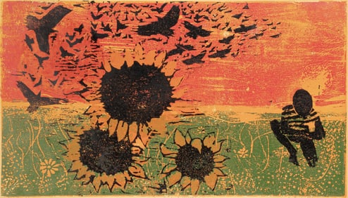 Walter Henry Williams, 1920-1988, Sunflowers and Blackbirds