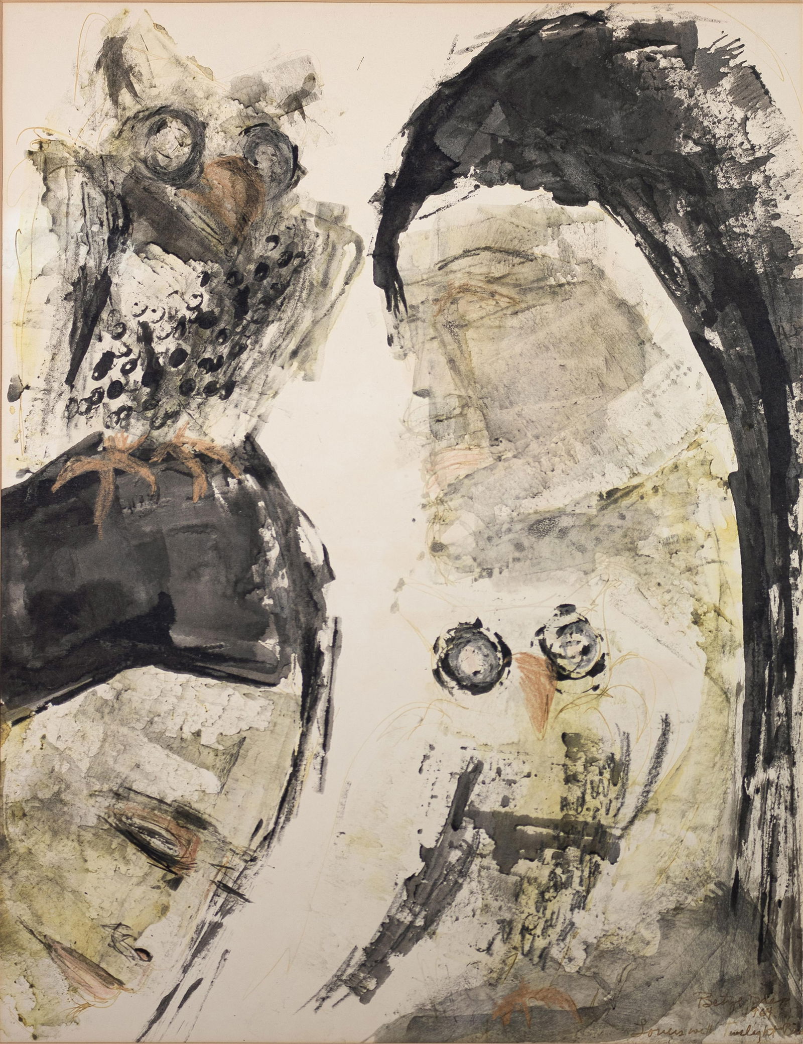 Betye Saar, b. 1926, Lovers with Twilight Birds: Betye Saarb. 1926Lovers with Twilight Birds1964watercolor, ink and wash on illustration board22-3/4 x 17-1/2 inchessigned, dated and titled