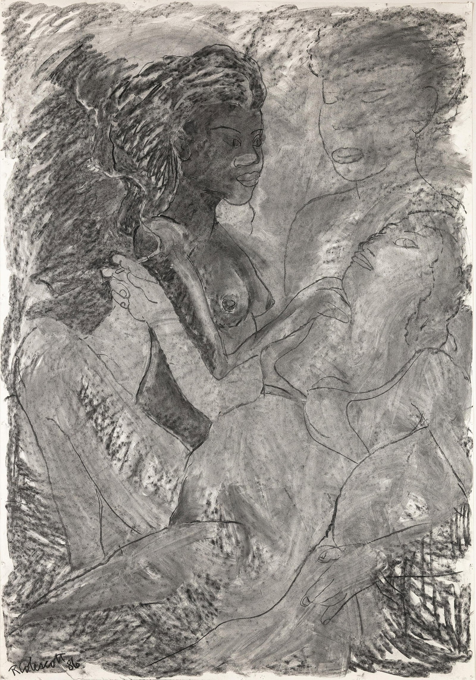 Robert Colescott, 1925-2009, Ladies in Waiting: Robert Colescott1925-2009Ladies in Waiting1986charcoal drawing on paper61 x 42 inchessigned and dated