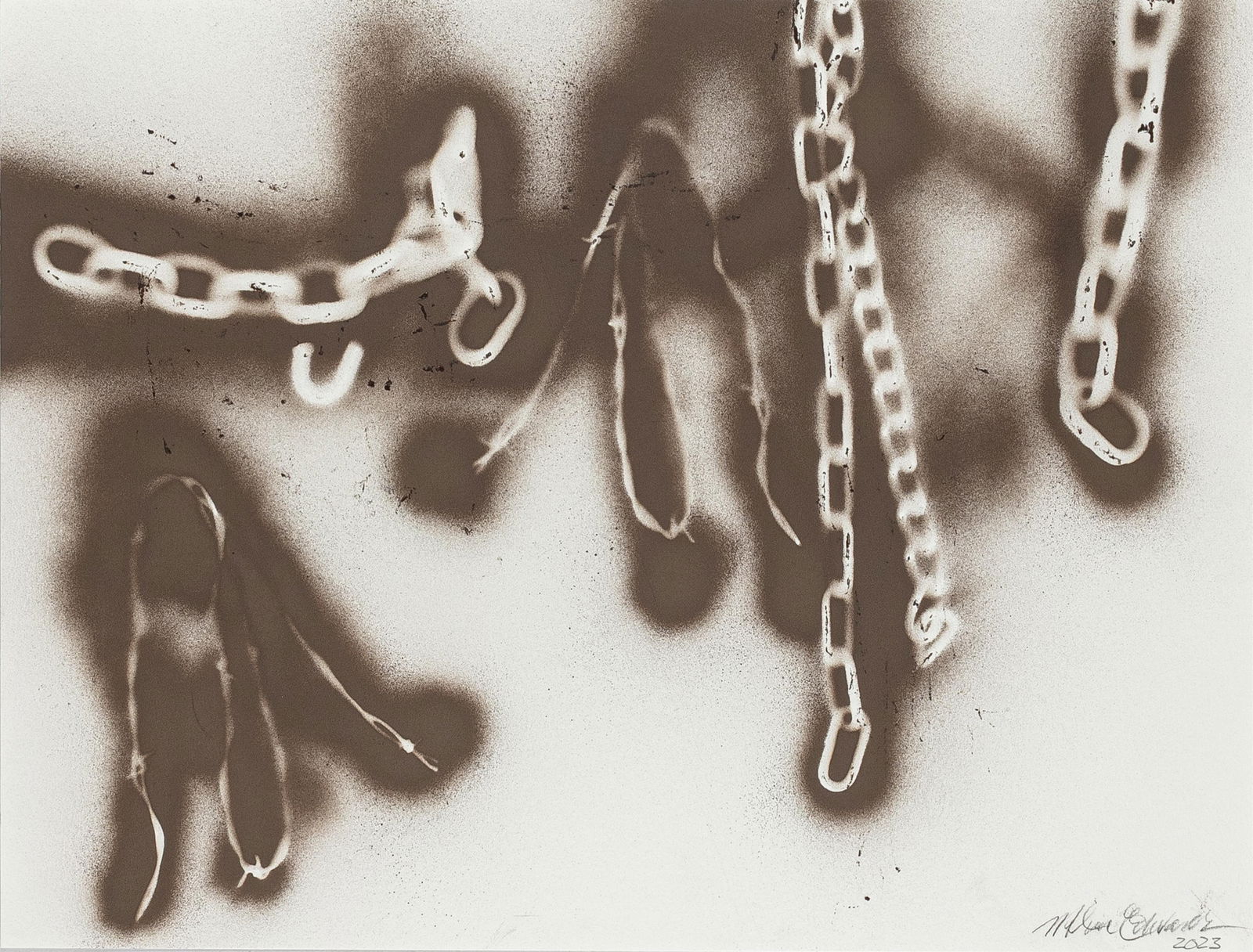 Melvin Edwards, b. 1937, untitled: Melvin Edwardsb. 1937untitled2023spray paint on paper18 x 24 inches (sheet)signed and dated.unique