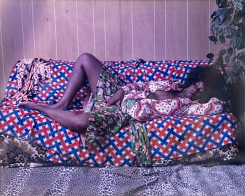 Mickalene Thomas, b. 1971, Afro Goddess with Hand Between Legs