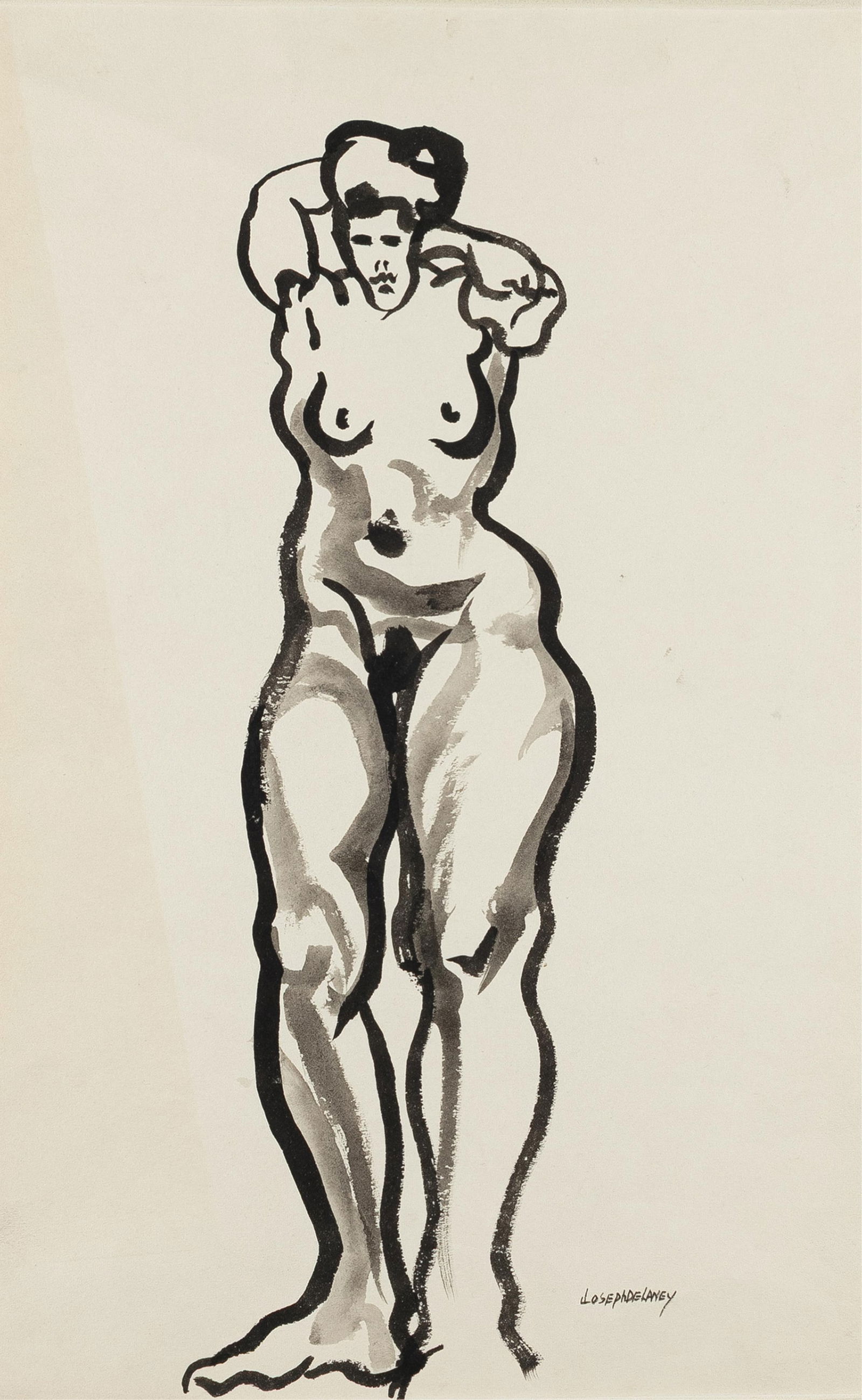 Joseph Delaney, 1904-1981, untitled, Standing Nude: Joseph Delaney1904-1981untitled, Standing Nudec. 1935brush and ink on cream wove paper17-1/2 x 11 inchessigned