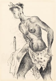 Eldzier Cortor, 1916-2015, untitled, Figure in Bedroom