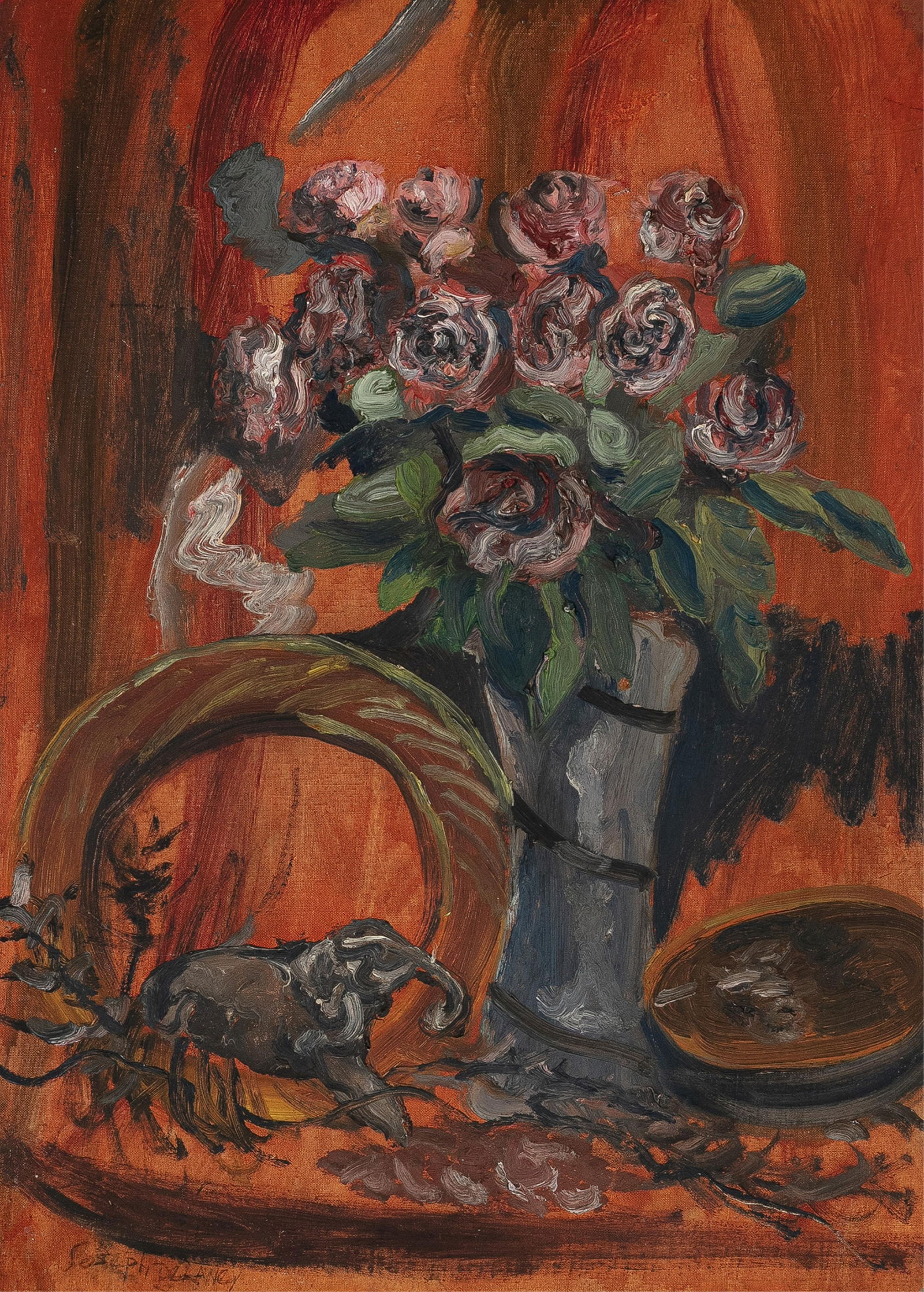 Joseph Delaney, 1904-1991, untitled, Still Life: Joseph Delaney1904-1991untitled, Still Lifec. 1940oil on canvas board28 x 20 inches(rounded corners)signed