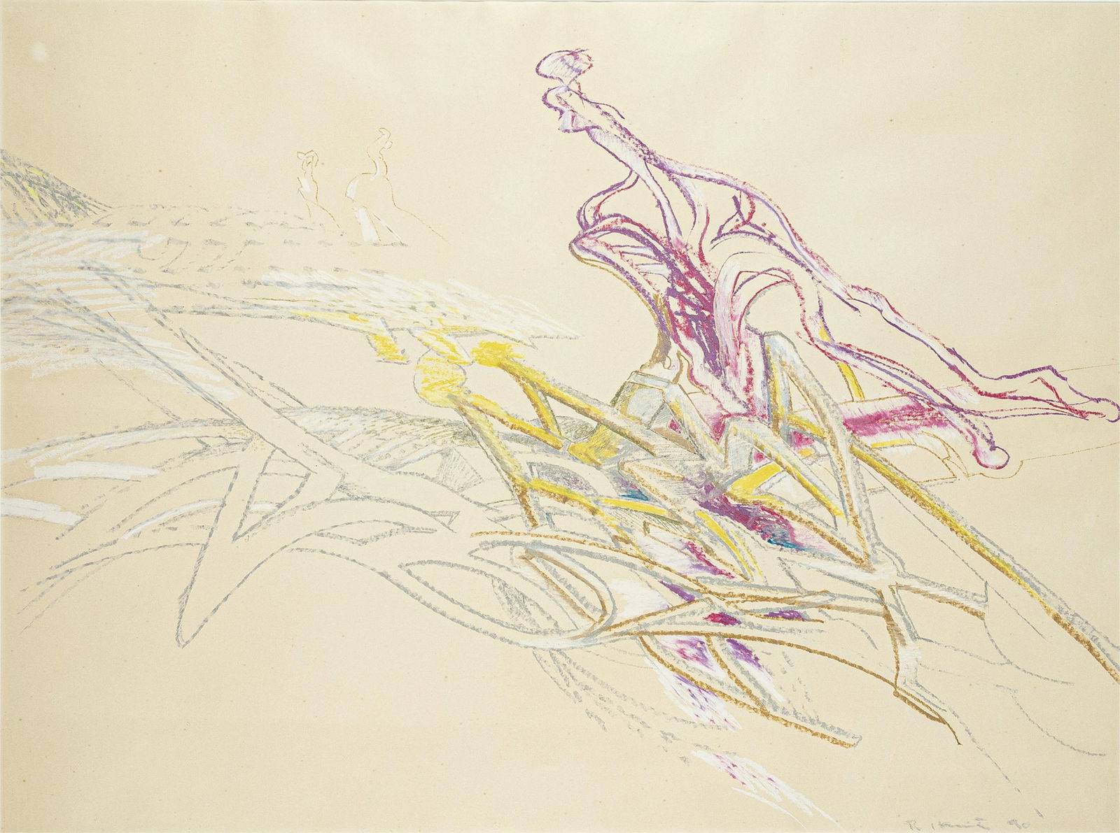 Richard Hunt, 1935-2023, untitled: Richard Hunt1935-2023untitled1990oil stick on cream paper29 x 39 inches (image)signed and dated