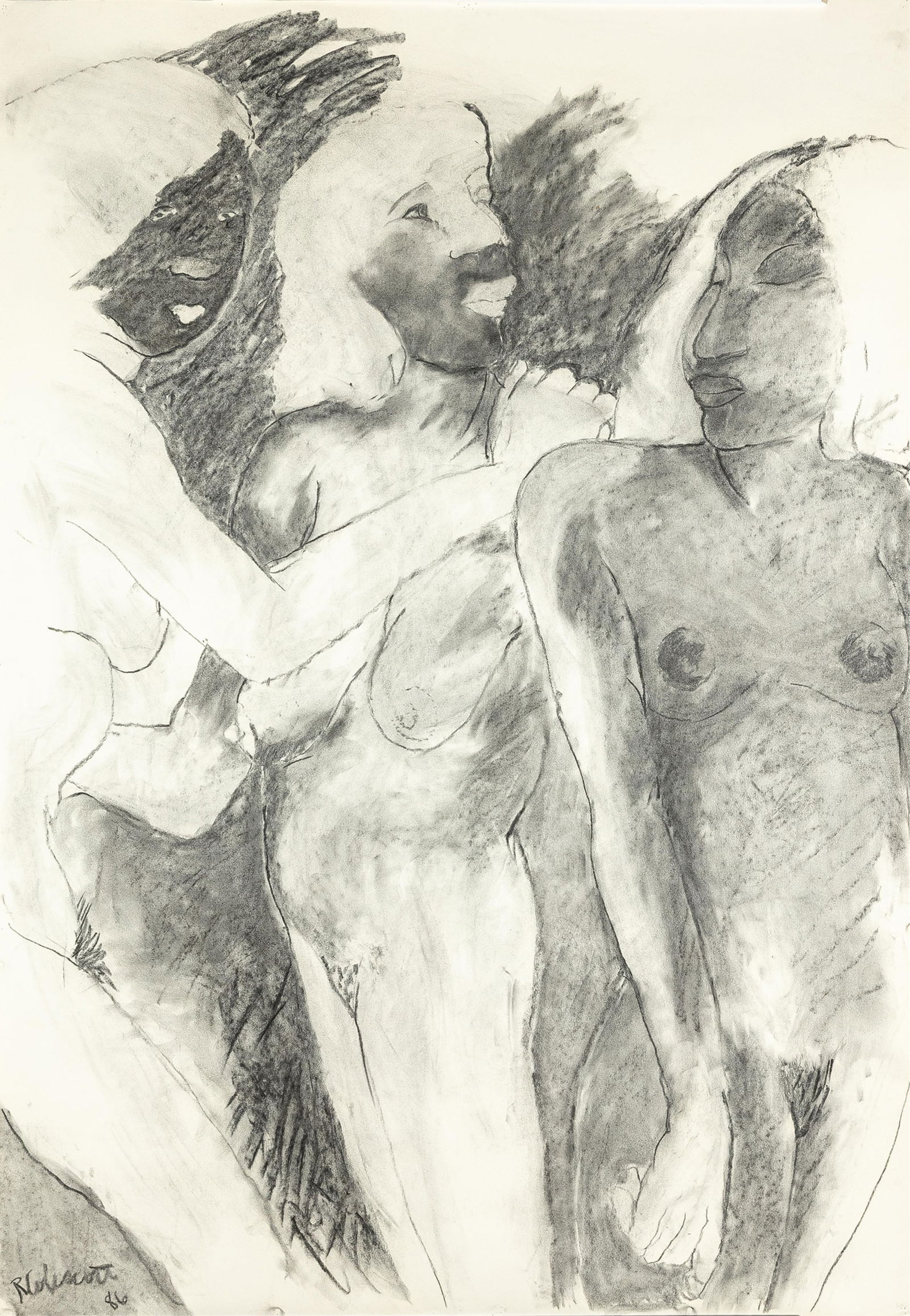Robert Colescott, 1925-2009, untitled, Ladies in Waiting: Robert Colescott1925-2009untitled, Ladies in Waiting1986charcoal drawing on paper61 x 42 inchessigned and dated