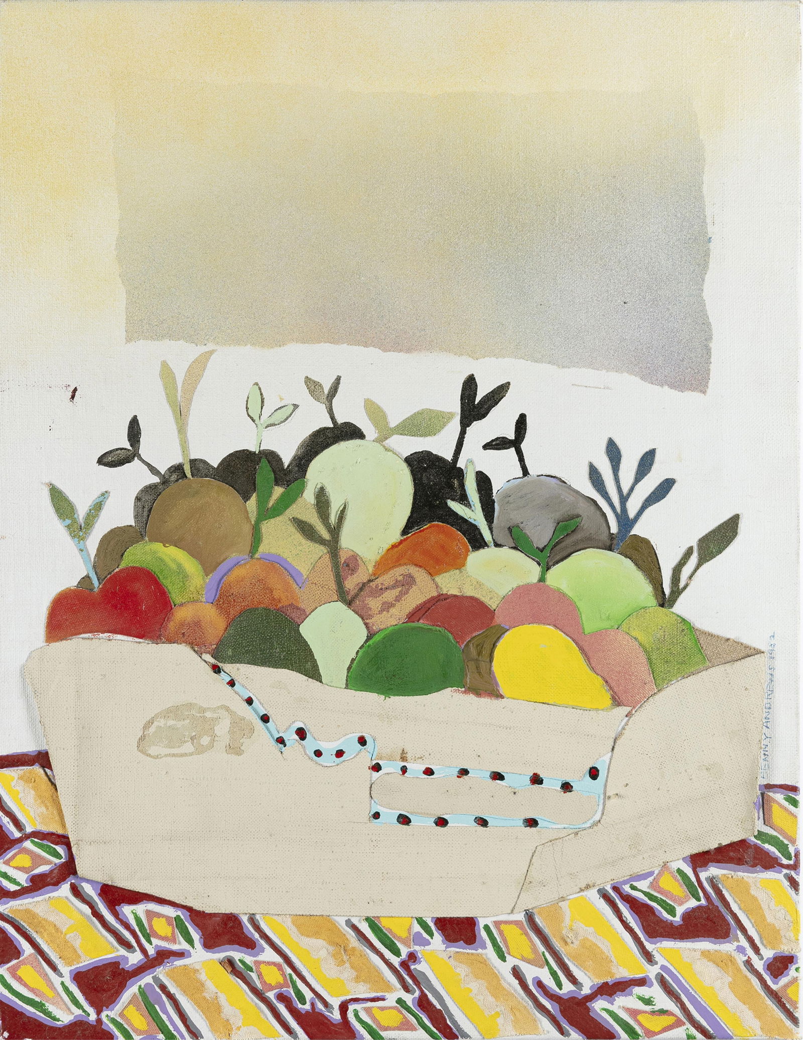 Benny Andrews, 1930-2006, Center Piece: Benny Andrews1930-2006Center Piece1982acrylic and collage on canvas21 x 16 inchessigned and dated; signed, dated, titled on versoProvenance: the family of the artist