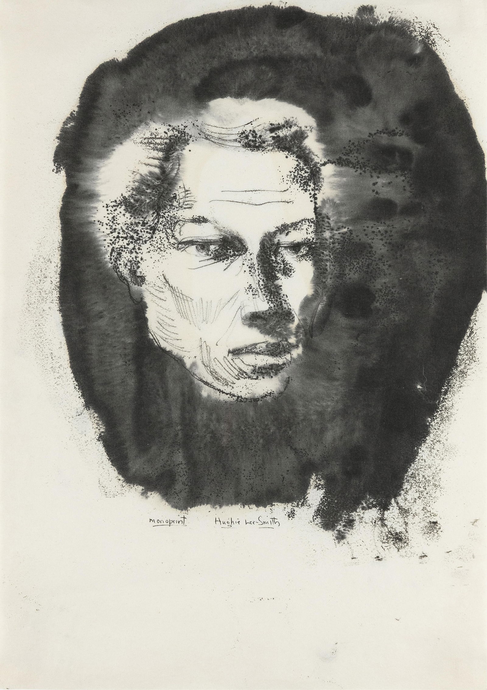 Hughie Lee-Smith, 1915-1999, untitled: Hughie Lee-Smith1915-1999untitledc. 1969monoprint on paper13-1/8 x 9-1/2 inchessigned, with "mono print" lower margin in inkProvenance: Ex-collection Sidney and Abraham Waintrob, The Waint
