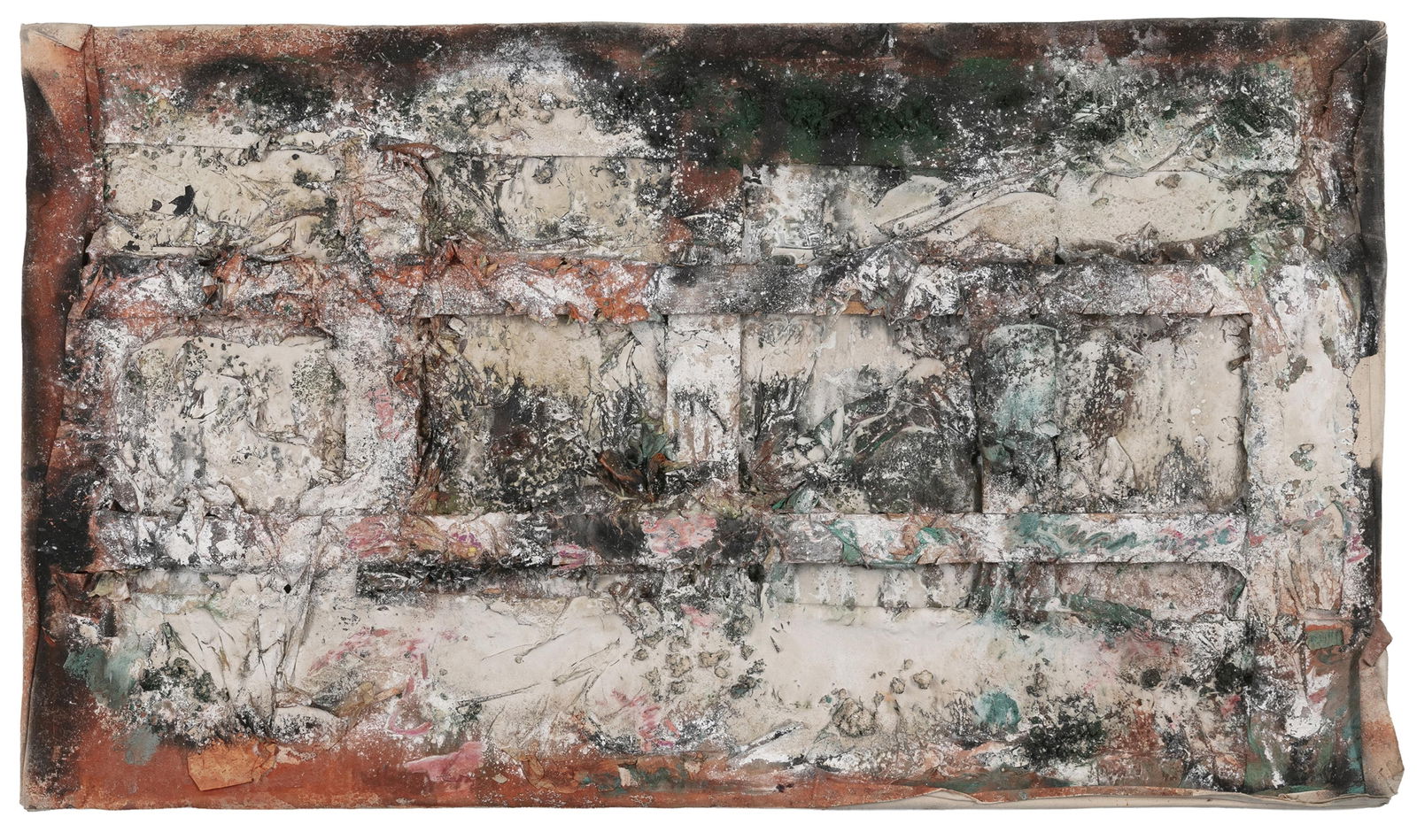 Gerald Jackson, b. 1936, untitled: Gerald Jacksonb. 1936untitled1980mixed media collage on canvas36-1/4 x 65-1/4 x 1-1/2 inchessigned Verso