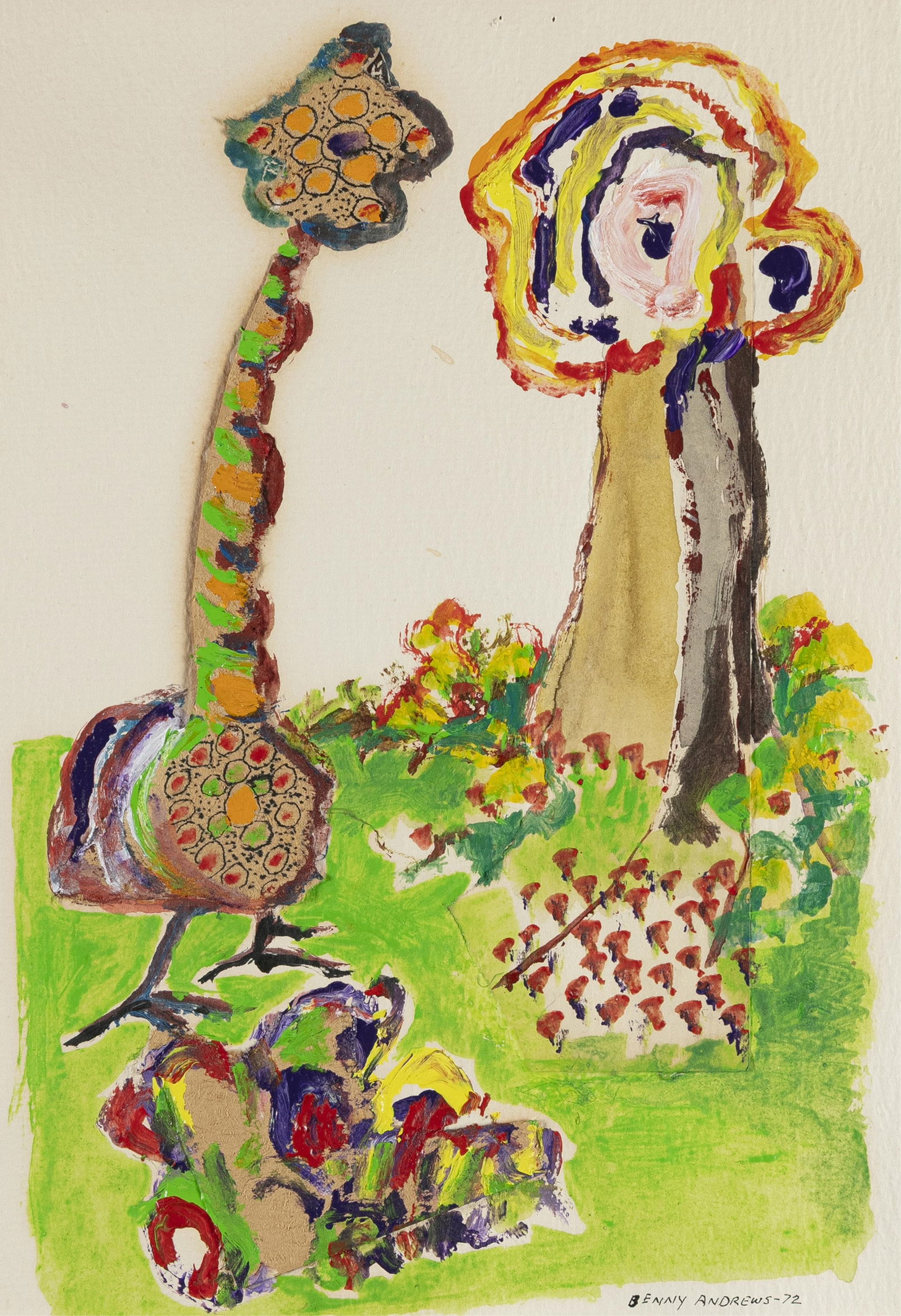 Benny Andrews, 1930-2006, Crazy, Crazy: Benny Andrews1930-2006Crazy, Crazy1972mixed media (acrylic and collage) on paper12 x 8-1/2 inches (sheet)signed and dated; signed, dated, titled versoProvenance: the family of the artist