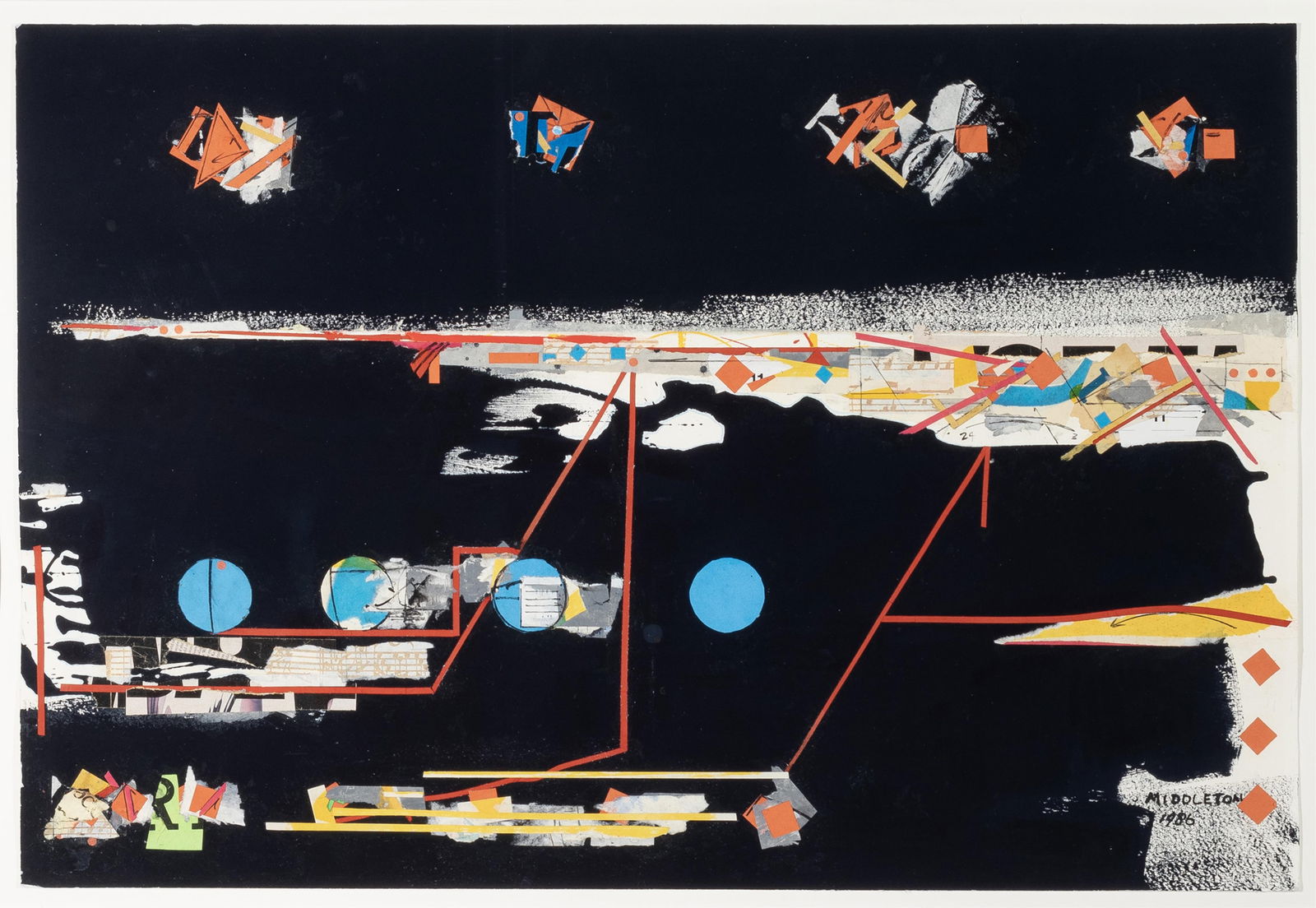 Sam Middleton, 1927-2015, The Rhythm Series (Black): Sam Middleton1927-2015The Rhythm Series (Black)1986mixed media and collage on paper20-1/2 x 30 inchessigned and datedProvenance: private collection, Texas