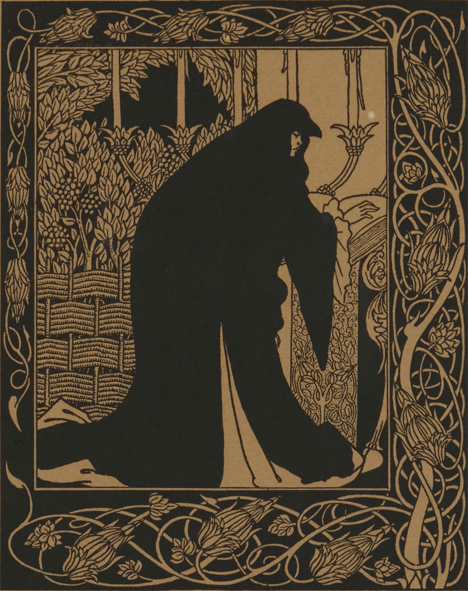 Aubrey Beardsley, British 1872-1898, two works: Aubrey BeardsleyBritish, 1872-1898two worksHow Queen Guinevere Went A-Mayingwoodblock print (print date unknown)8-3/4 x 7 inchesunsignedwithThe Lady of the Lake Telleth Arthur of the Sword