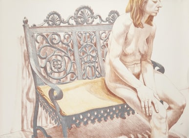 Philip Pearlstein, American 1924-2022, Girl on Iron Bench