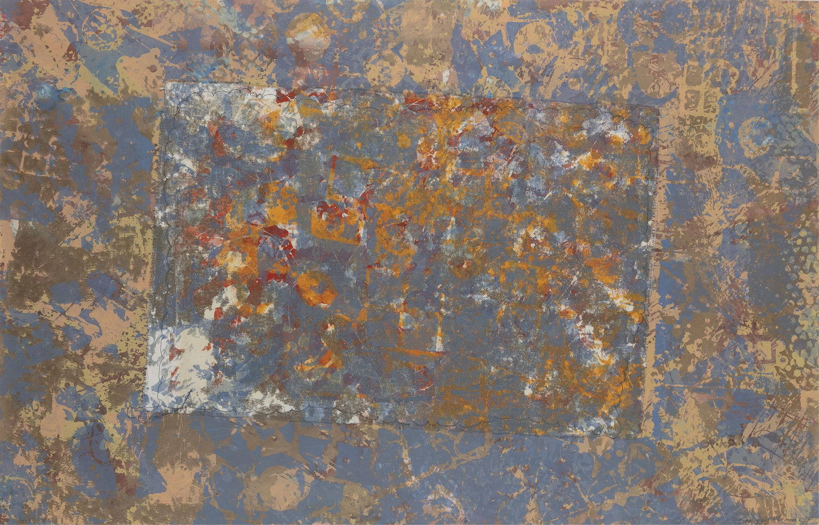 Sam Gilliam, 1933-2022, Gunny Sack: Sam Gilliam1933-2022Gunny Sack1974printed canvas stitched to screenprint on wove paper25-1/2 x 40 inchessigned, dated and numbered, 5/10