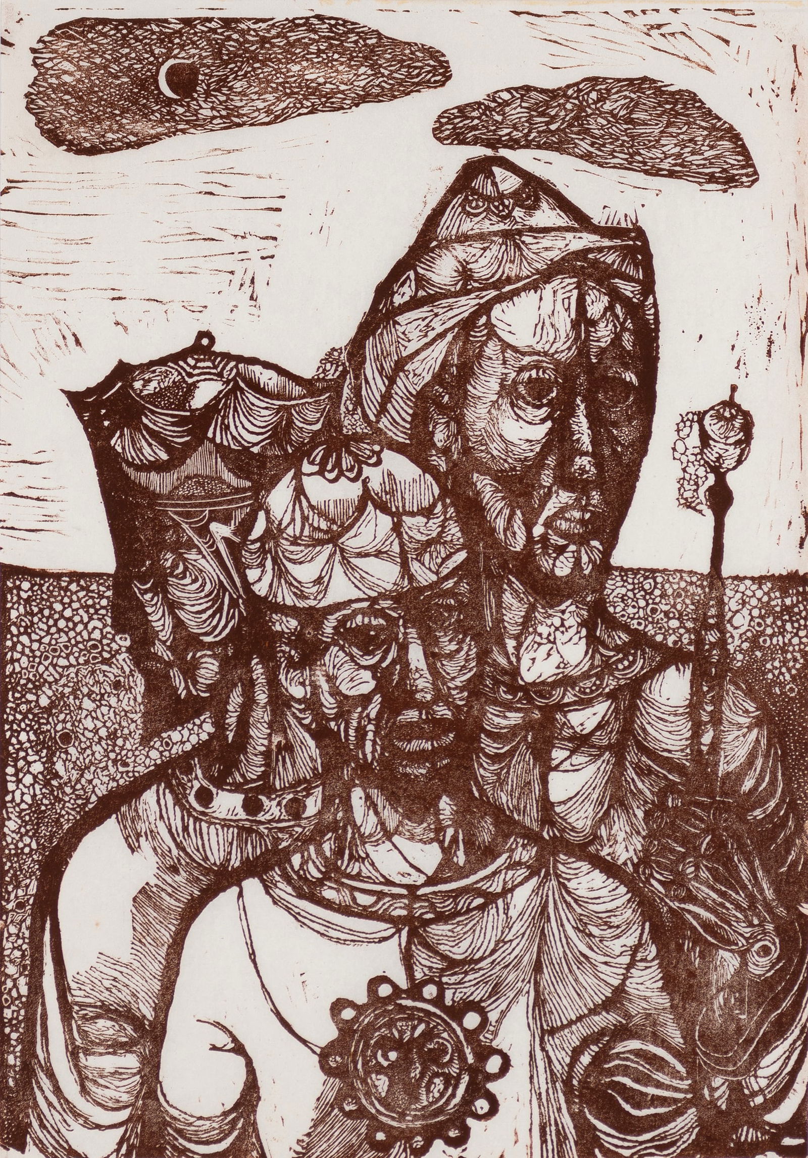 Frederick D. Jones, Jr., 1914-2004, The Three Kings: Frederick D. Jones, Jr.1914-2004The Three Kingsc. 1960linocut print20 x 14 inchessigned, titled and numbered 6/40; inscribed in margin "Artist prints linocuts"Provenance: private collec